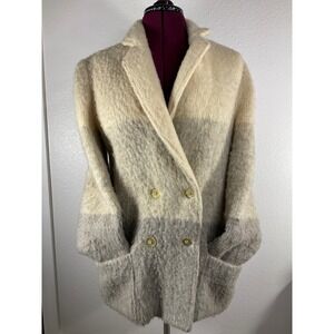 Hilda Ltd Vintage Iceland Wool Coat‎ Mohair Double Breasted Jacket Cream Gray M